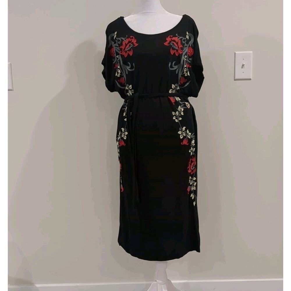 Monsoon Women Black Large Whimsigioth Dress Knit Embroidered Dark Boho Fairy